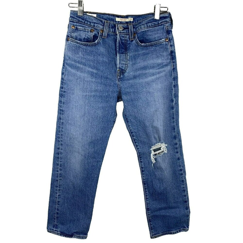 Levis Jeans Womens Size 27x25 Premium Wedgie Straight Denim Button Fly Distresse